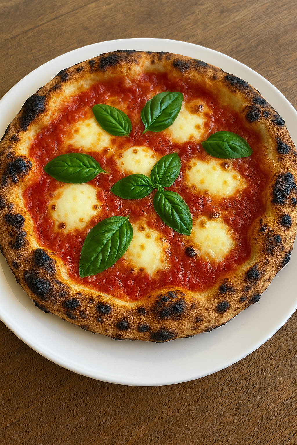 Wood-fired Margherita pizza with fresh mozzarella